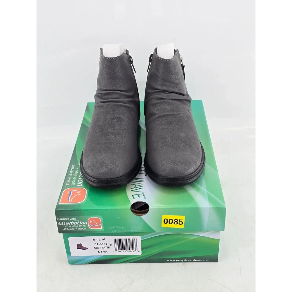 Easy Street Lyra Ankle Boots Women 5.5 Grey Matte Ruched Side Zip - New